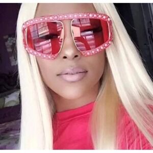Pearl Sunglasses Women's Fashion Statement Pink Frame Lens Street‎ Wear Outdoor